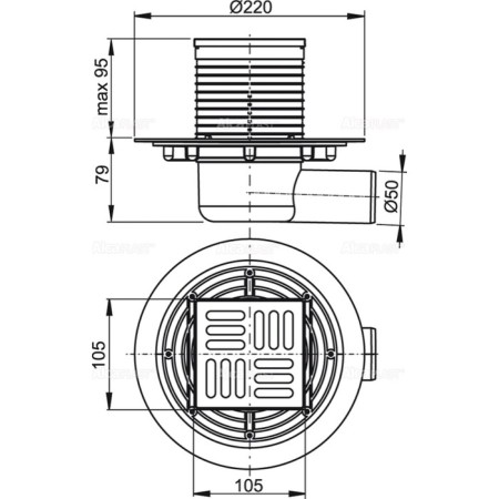 Alcaplast APV101, 105 × 105/50 mm, side drain, wet water, wet-1