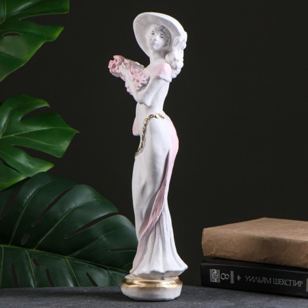 Figure "Girl in a hat" Small white/gold 10x13x38cm-3