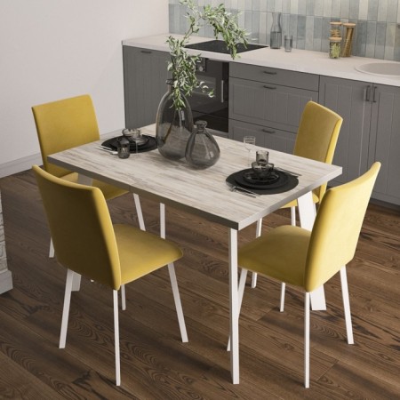 Stool "Flex", 440 × 520 × 895 mm, velor, white muar / mustard color-1