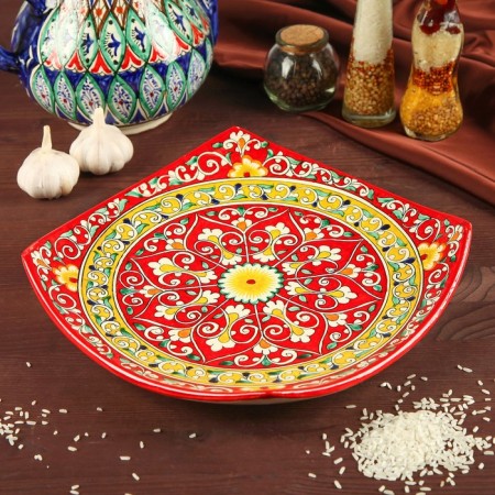 Largan Rishtan ceramics "Patterns", 31 cm, square, red mix
