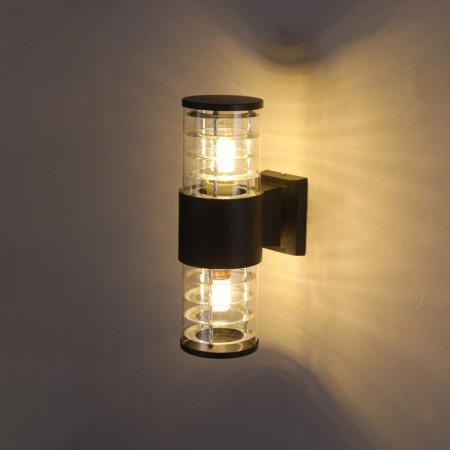 Wall lamp, invoice Duwi Techno, 170x108x320mm, 2he27, alum/glass, IP65, black, 99052-1