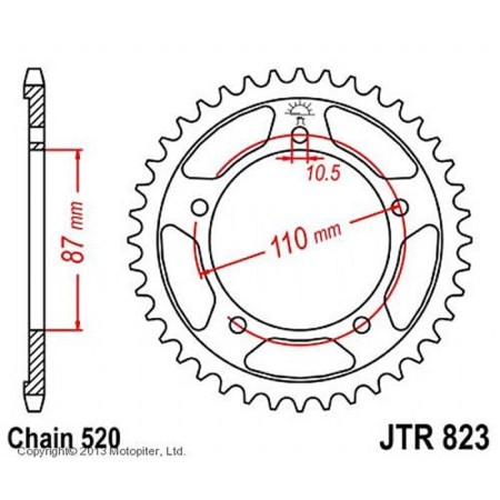 Legal star JTR823-39, R823-39, JT SPROCKETS, chain 520, 39 teeth