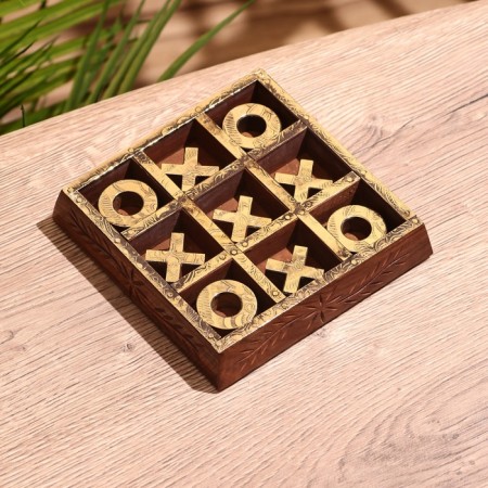 Game table "Cross-cuts" 13x13 cm, shisham tree, brass-1