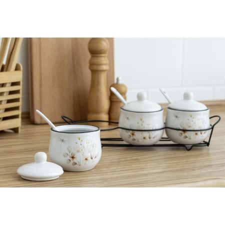 A set of ceramic cans for spices on a metal stand “Flowers”, 200 ml, 3 pcs, white color-10