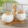 A set of ceramic cans for bulk products with spoons on an esthete wooden stand, 2 items, 300 ml