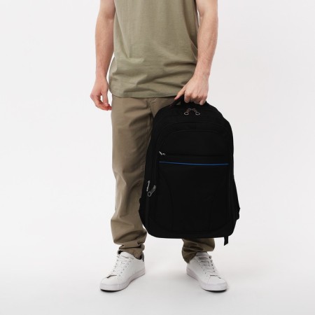 Male backpack, Marat, 3 lightning departments, 3 external pockets, black/blue color-5