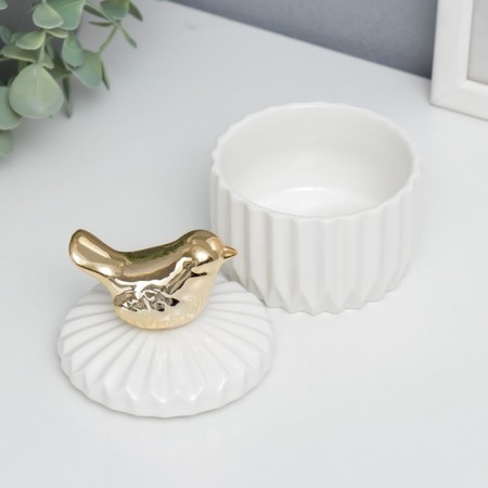 Coramics Coramics "Golden Sparrows" White relief 11x8.2x8.2 cm-1