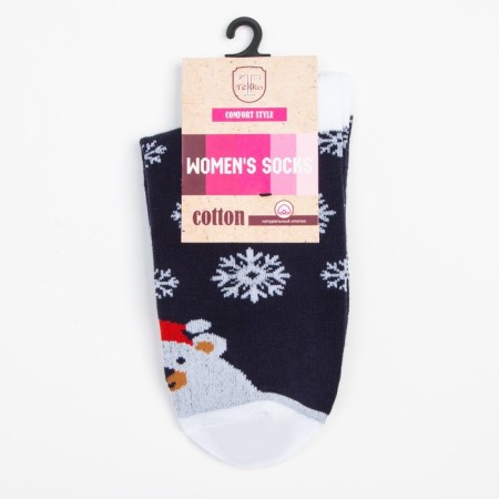Women's socks "Bear and snowflakes" Blue color, size 23-25-4