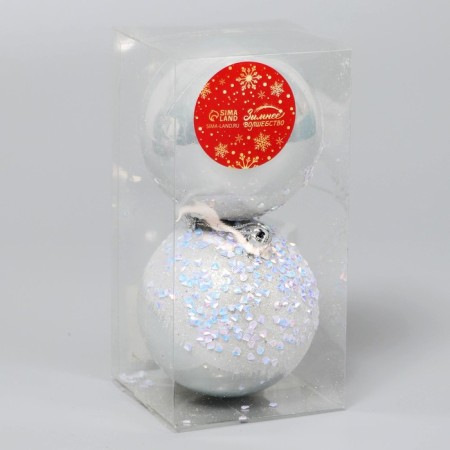 Set of balls plastic D-8 cm, 2 pcs "Winter Lights" silver-1