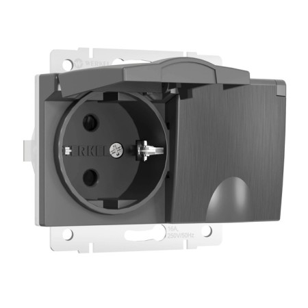 The W1172204 Double moisture protection socket, with grounding, with protective lids and curtains, graphite rifle