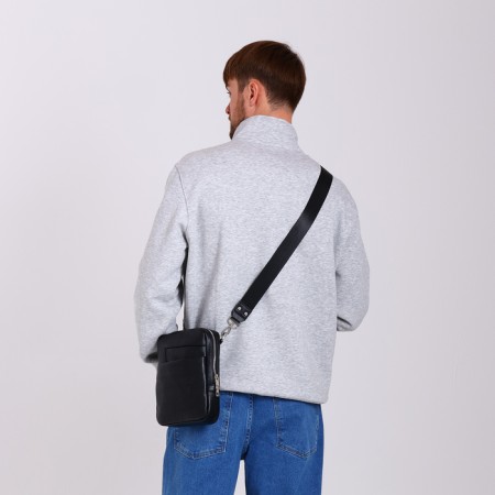 Male bag over the shoulder, Textura, artificial leather, black color-9