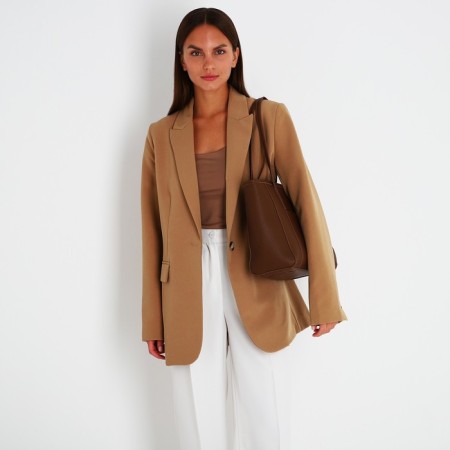 Bag Women's Tout with zipper, brown color-9