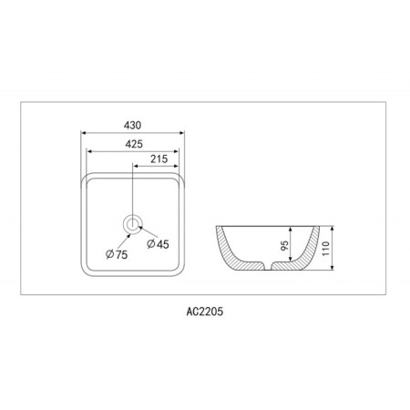 ABBER RECHTECK AC2205 sink, invoice, 430x430x110 mm, white-4