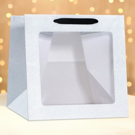 Gift New Year craft with a square bottom and window, 30 x 30 x 30 cm.