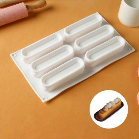 Form for mousse desserts and baking konfinetta "Venice", silicone, 29.5 × 17 × 3 cm, 6 cells, white color