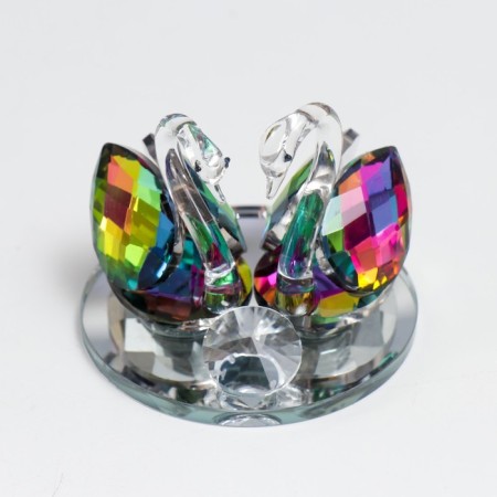 Suvenir glass "Swans with diamond" Green holography 6.5x5x5 cm-4