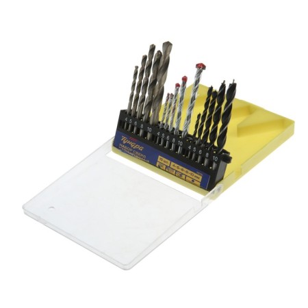 Set of drill combined tundra, cylindrical shank, 4-5-6-8-10 mm, 15 pcs.