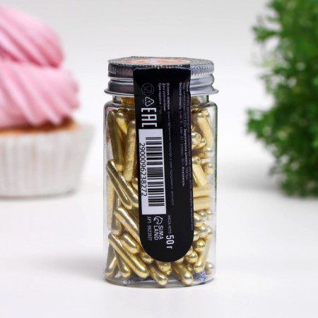 Sprinking confectionery "Metal straw", gold, 7 mm, 50 g-2