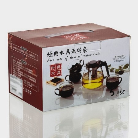 Glass Tea -glass set "Cleo", 5 items: kettle 900 ml, 4 mugs 150 ml-7