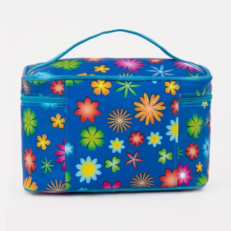 Cosmetic bag with a zipper, with a mirror, blue color-1