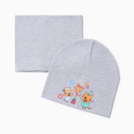 Kit for children (hat, snood), color gray melange/family, size 50-52