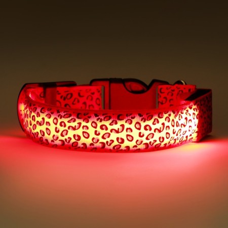 Collar with backlight leopard 3 glow modes Size S, Osh 22-40 x 2.5 cm red red-9