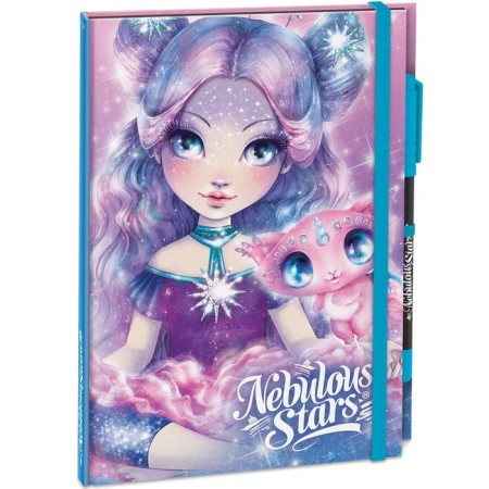 Notepad for Girls Nebulous Stars Nebulia, on an elastic band, with a ballpoint pen