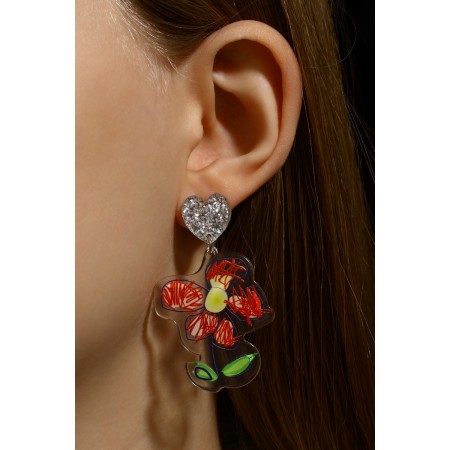 Acrylic earrings "flowers" drawn, colored in silver-4