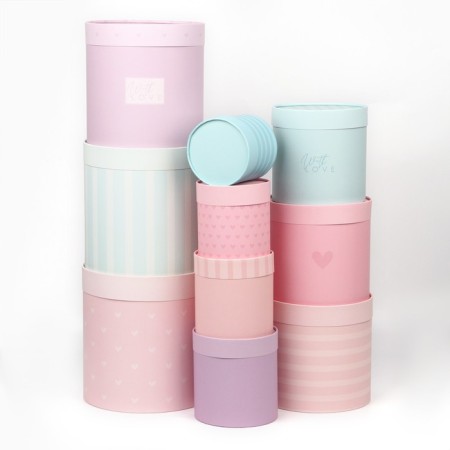A set of round boxes 10 in 1, gift packaging, “With Love”, 10 x 10 - 23.5 x 23.5 cm-1
