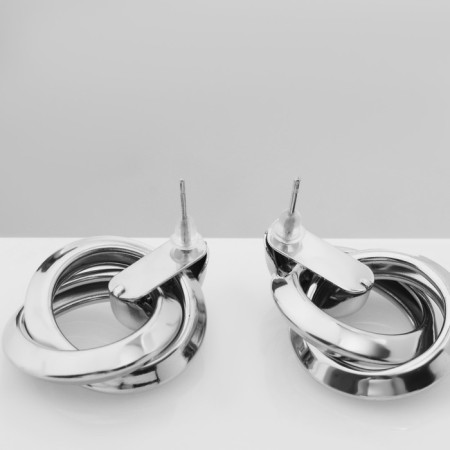 Earrings Metal "Geometry" circles on the ring, color silver-1