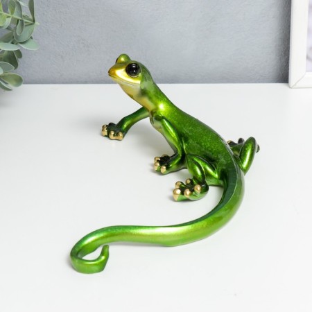 Souvenir Polystone varnish "Green Lizard" 7.5x13.5x22 cm-3