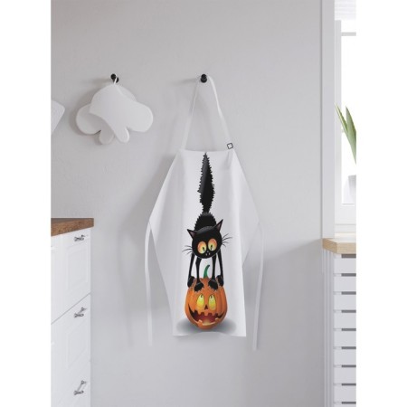 Apron of a kitchen with a photo print "Cat on a pumpkin", adjustable, size OS-1
