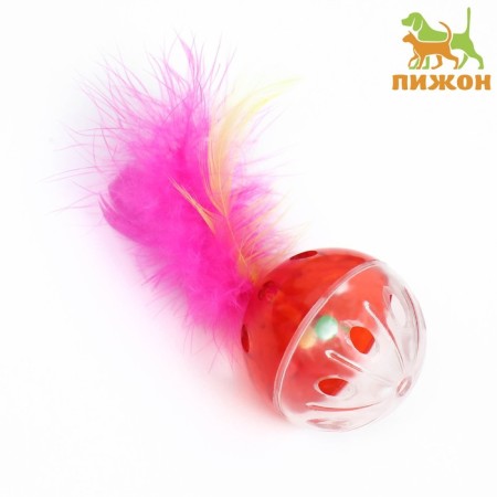 Ball for cats with a tambourine "Sun with a pen", 4 cm, transparent red