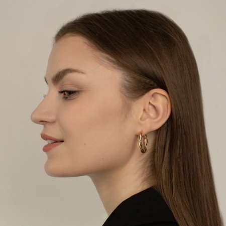 Ring Earrings "Two lines" Hiring, Color Gold, D = 2.5 cm-2