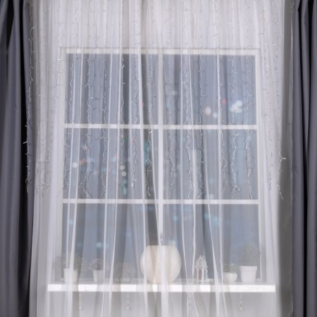 Garland "Curtain" 2 × 1.5 m, IP20, transparent thread, 360 LED, warm white glow, 8 modes, 220 V-2