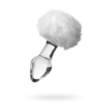 Анальная пробка Sexus Glass, стекло, с белым хвостиком, прозрачная, 14 см, d=4 см