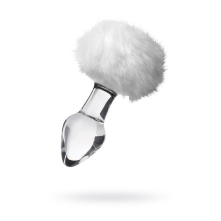 Sexus Glass anal plug, glass, with a white tail, transparent, 14 cm, d = 4 cm