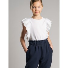 Блузка трикотажная с объемными кружевными рукавами, рост 140 см