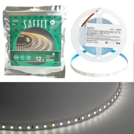 SAFFIT LED strip, 5 m, SMD2835, 120 LED/m, 9.6 W/m, 12V, glow neutral white