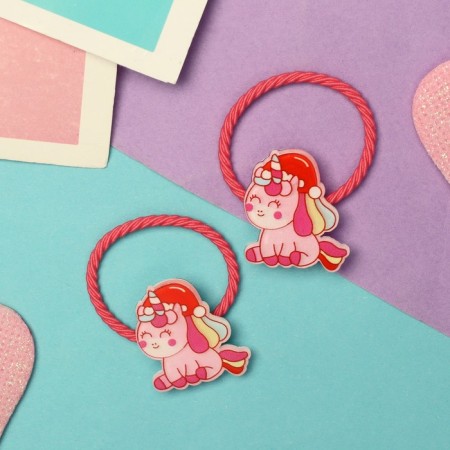 Hair gum "Gloss" (set 2 pcs) unicorn, 3 cm, pink-1