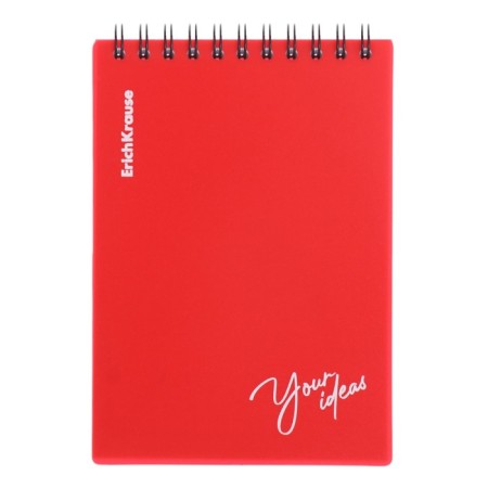 Notebook for spirals A6 80 sheets, cage, Erichkrause "Words" Plastic Cover Silkography, Blok Offset Beliece 100%, Red