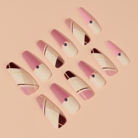 Line overhead nails, 12 pcs, with adhesive plates, ballerina shape, multi -colored-2