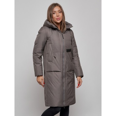 Coat insulated winter female, size 44, dark gray color-8