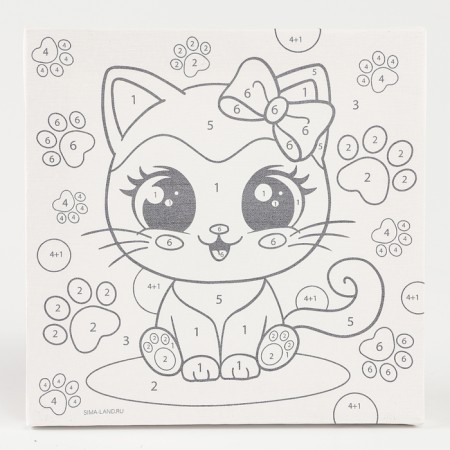 Picture on numbers on a canvas with a subframe for children “A cat with a bow”, 17 x 17 cm-2