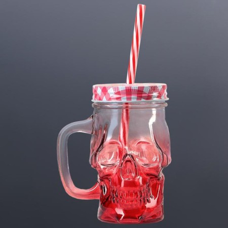 Glass jar with a lid and tube "Skull. Halloween ", 400 ml, 11 × 8.5 × 13 cm, color mix-8
