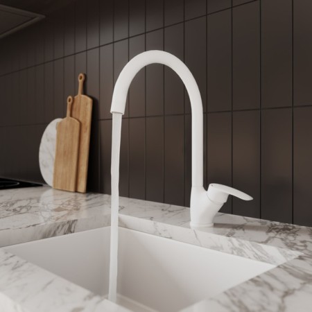 MILARDO RORA RORWT0JM05 kitchen mixer, 222 mm pour, white matte-2