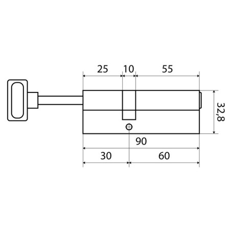 Cylinder mechanism standard MAX, 90 mm (60x30S), 5 keys, key/rod, matte nickel-2
