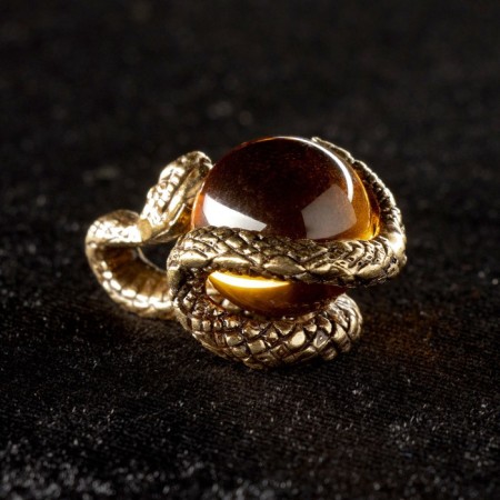 Souvenir "Snake with a ball", brass, amber, 2x2x3 cm-2