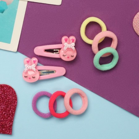 Caramel hair set (10 elastic bands 1.5 cm, 2 invisibility 3.5 cm) bunnies, pink-1