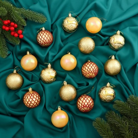 Set of balls plastic D-6 cm, 16 pcs "Melody" of the edge gloss, gold